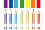 7 Different Coloured Pencil Icons with Colour Patch